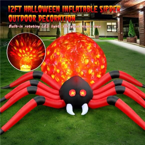 12FT Halloween Inflatable Spider Outdoor Decorations for Yard, Giant Blow Up - Picture 2 of 7